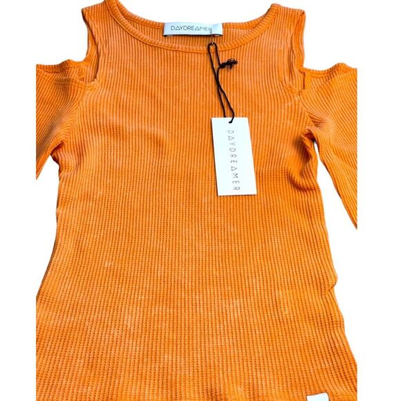 New! Daydreamer Women's Rebel Girl Cold Shoulder Crop Top Orange Size Large NWT - Picture 8 of 16